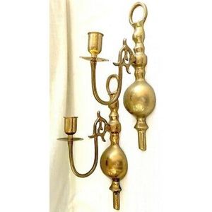 Pair Vintage Solid Brass Wall Sconce